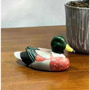 Vintage Ceramic Mallard Duck Figurine 4.25" W x 2.25" H Small Knick Knack